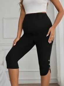 SHEIN Mallas capri de maternidad de cintura alta con función moldeadora del Body y transpirables - Negro - Ver 1