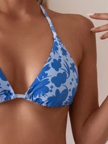 SHEIN Swim 女性夏季海灘花卉印花領帶式性感比基尼套裝，印花圖案隨機 - 彩色 - 查看 3
