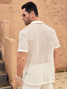 Manfinity VCAY 1 bộ đồ đi biển nam Boho kỳ nghỉ hè dệt thường ngày lướt sóng bên bờ biển phù hợp với bãi biển Hawaii áo sơ mi đi biển lưới - Màu be - Xem 2