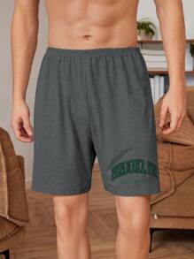 Manfinity Underwear&Sleepwear Basics Men Letter Graphic Sleep Shorts - Dark Grey - View 1