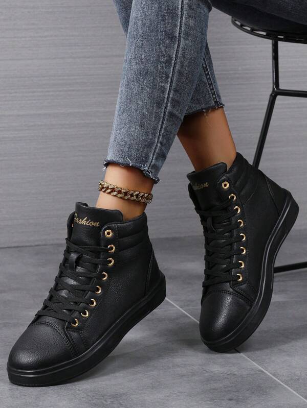 scarpi sportivi sportive casual da donna con stampa minimalista a lettere e lacci, modello invernale/autunnale. Scarpe sportive unisex a blocchi di colore per coppie