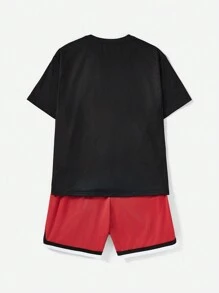 Kids Tween Boys' Casual Sports Print Round Neck Pullover Short Sleeve T-Shirt And Woven Belt Shorts Knit Two-Piece Set - Multicolor - View 2