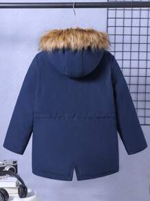 Boys' Leisure Hooded Fur Collar Parka Down Jacket - Royal Blue - View 2