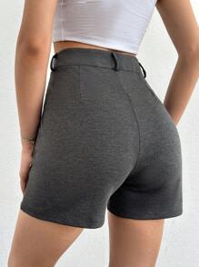 RueChic Bermudas de Tamanho Alto com Detalhe de Costura e Zíper - Cinza claro - Ver 2