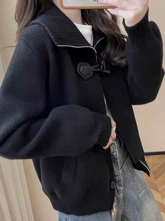 實心落肩長袖外套