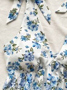 Soleia 印花V领无袖露背蝴蝶结休闲上衣，返校季风格，夏季 - 彩色 - 查看 4