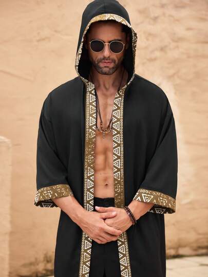 Manfinity BRENVOR 1 st Herr Strandkläder Sommarsemester Vävd Casual Surfing Strand Strand Överdimensionerad Hawaiiskjorta Linne Strandkläder Morgonrock Kimono