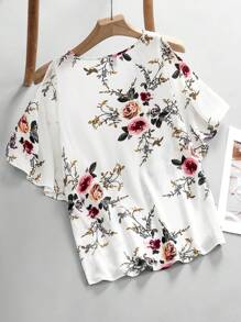 SHEIN Clasi Floral Printed Women's Top With V Neckline, Ruffled Sleeves, And Side Slits - Multicolor - View 8