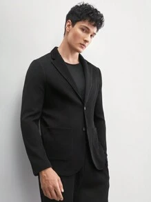 AKNOTIC Men's 2pcs Knitted Business Casual Suit Set, Long Sleeve Shoulderless Padded Coat And Straight-Leg Trousers For Spring/Autumn Office Wear - Black - View 4