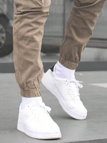 Manfinity Homme Men's Casual Solid Color Drawstring Waist & Elastic Cuff Cargo Pants