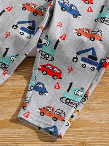 SHEIN Leap Crew 嬰兒男/女有趣的車紋短袖圓頸上衣和慢跑褲套裝