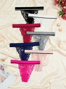 Colección Romántica de Lencería Sexy de Mujer Tanga en Negro y Blanco, Paquete de 7 Prendas