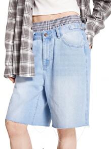 Manfinity Roghcode Pantalones cortos vaqueros sueltos y casuales de lino azul claro para hombre