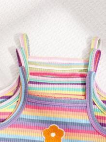 SHEIN Playful Pals 3pcs Baby Girls' Colorful Striped Bodysuit With Strawberry Embroidery, Perfect For Casual Wear Or Outdoor Activities In Spring And Summer