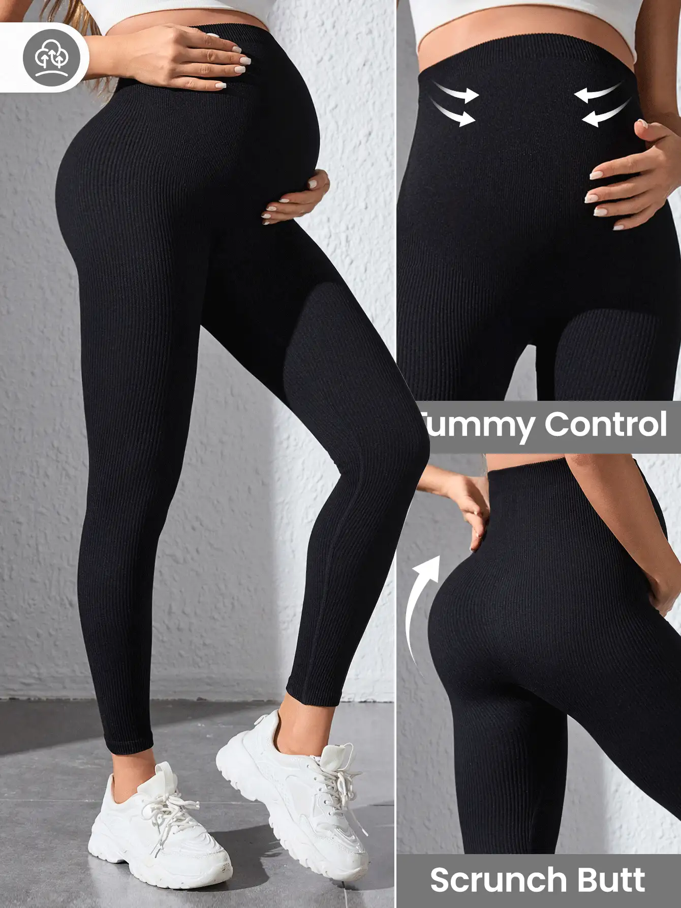 SHEIN Leggings deportivos de maternidad negros sin costuras