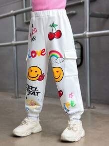 SHEIN Gedruckte Strick Jogginghose für Kleine Mädchen im lässigen Graffiti-Stil