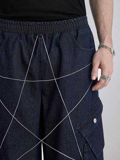 ROMWE Avant Shorts bermudas cargo de denim con estampado de estrellas casuales para hombres en primavera y verano