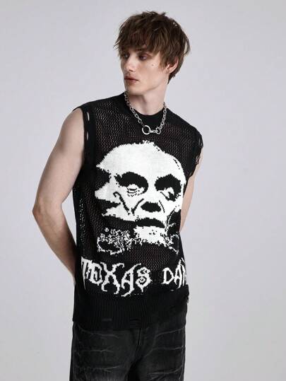 Men Skull Pattern Sweater Vest For Summer