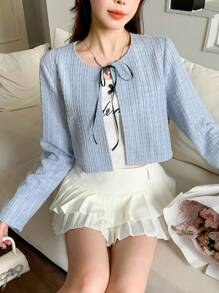 DAZY Áo khoác ngoài có cà vạt phía trước chắc chắn cho hàng ngày - Màu xanh lam - Xem 1