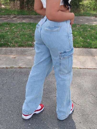 美式休闲基本款洗水多口袋工装牛仔裤