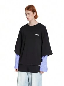 Manfinity VCAY Designer Men's Summer Letter Printed Round Neck Drop Shoulder Loose Fit 2 In 1 T-Shirt