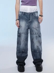Manfinity Denimwave Casual denim jeans voor heren met wijde pijpen, losse pasvorm en meerdere zakken, Street Style