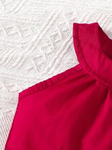 SHEIN Baby Mädchen 2-teiliges Set für den Sommer, rotes Baumwoll-Neckholder-Top mit Dekor und Blumen verzierter Rock