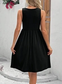 SHEIN 孕妇休闲纯色扭腰无袖中长连衣裙