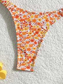 Swim Mod Ladies' Summer Beach Orange Ditsy Floral Sexy Bikini Set, Random Print - Multicolor - View 3