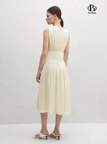 BizChic Váy hàng ngày mùa hè không tay đơn giản màu trơn cho nữ - Màu be - Xem 2