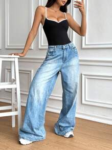 SHEIN Unity 黑白色簡約三角剪裁連身衣，性感無背女式連體衣