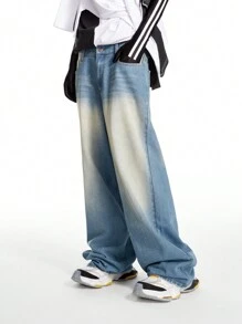 Manfinity EMRG Men's Light Blue Faded Washed Loose Baggy Jeans With Wide Legs