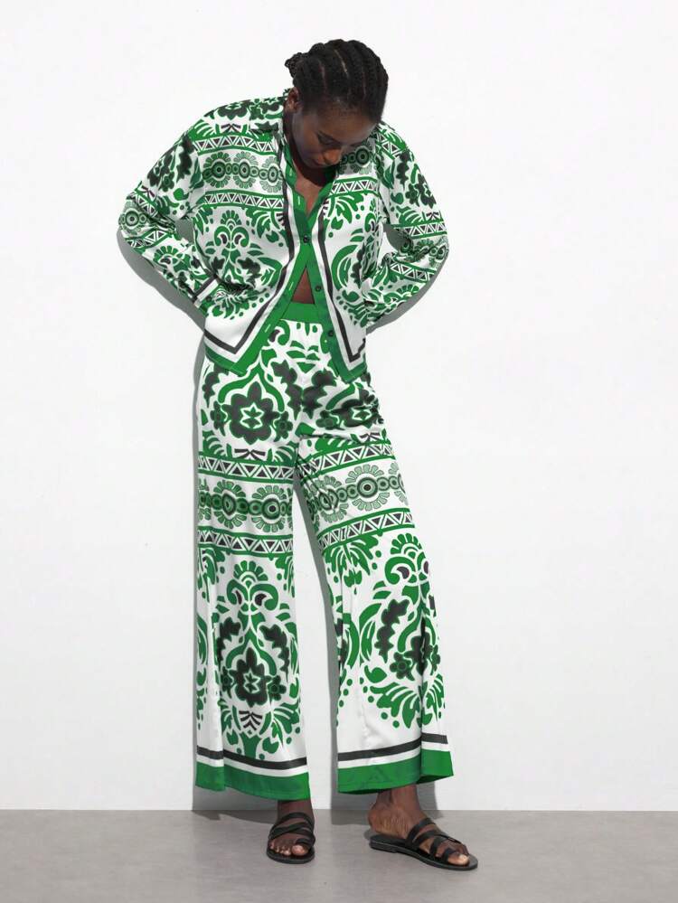 SHEIN Maija Women's Vintage Style Print Buttoned Shirt, Summer Casual