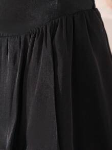 SHEIN Tween Girl Loose Casual Elegant Black Drawstring Waist Flare Hem Midi Skirt - Black - View 6