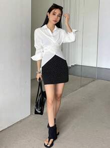 DAZY Damen Einfarbiges Hemd mit gekreuzten Trägern, Schulanfang Kleidung, Herbst Damenmode