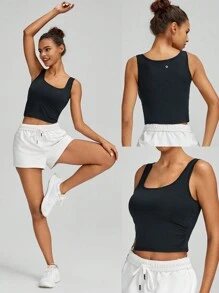 GLOWMODE Modal Pleated Tank Light Support Low Impact Yoga Studio Gym Daily - Black - View 7