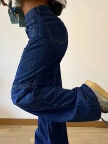 Quần jeans ống đứng kiểu boyfriend phối nhiều mảnh dành cho nữ, phong cách thường ngày mùa xuân. - Rửa tối - Xem 7