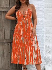 SHEIN Clasi 渲染印花大碼夏季無袖短裙，雙肩頸後空心設計，適合音樂節