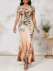 SHEIN Lady 节日连衣裙 女士时尚优雅连衣裙 聚会约会印花连衣裙 - 彩色 - 查看 7