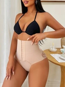 SHEIN 女性純色塑身底褲，帶蕾絲收腹內褲 - 杏色 - 查看 6