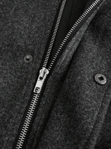 Manfinity Homme Men 1pc Zip Up Hooded Overcoat - Grey - View 3