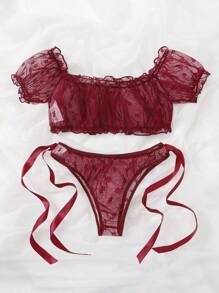 Ditsy Floral Mesh Sheer Lingerie Set
