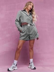 MISSGUIDED Pantalones cortos con rayas verticales y bolsillos laterales de talle alto, de ajuste relajado para vacaciones de verano, uso en la playa, resort y paseos - Multicolor - Ver 4
