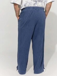 Manfinity VCAY Pantalón largo en forma de cono tejido y desgastado de copos de nieve para hombre de talla plus CozeMod de Manfinity, adecuado para la primavera y el verano - Azul - Ver 4