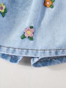 SHEIN Falda-pantalón vaquera con bordado floral para bebé niña - Lavado ligero - Ver 4