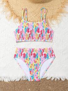少女隨機印花比基尼套裝 - 彩色 - 查看 3