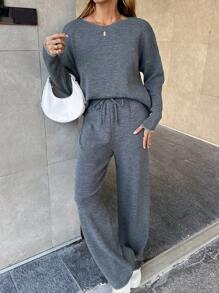 EURMUSE Women's Knitwear Co-Ords With Stitch Detail - Grey - View 5