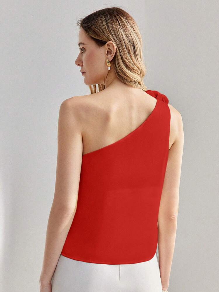 Blusa de Ombro Único com Remendos Florais para Roupas de Ano Novo