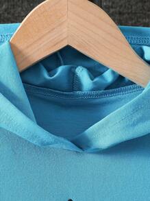 Boys Baby Patched Button Front Denim Shirt & Denim Pants & Hooded Letter Graphic Tee - Baby Blue - View 5