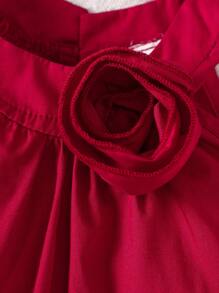 SHEIN Baby Mädchen 2-teiliges Set für den Sommer, rotes Baumwoll-Neckholder-Top mit Dekor und Blumen verzierter Rock